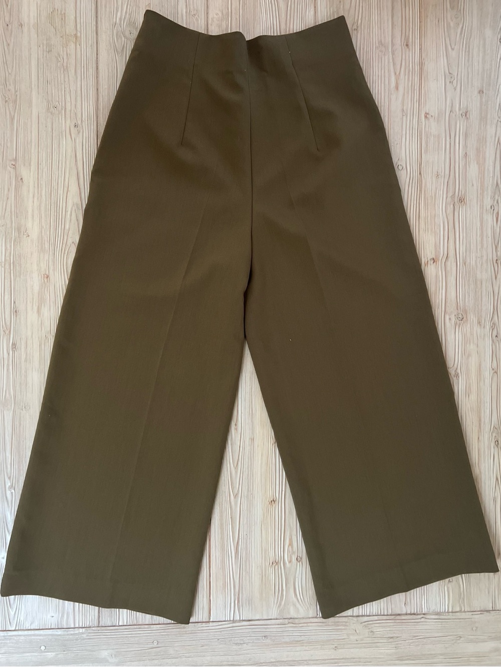 Zara High Waist Wide Leg Trousers Olive Size L NWOT